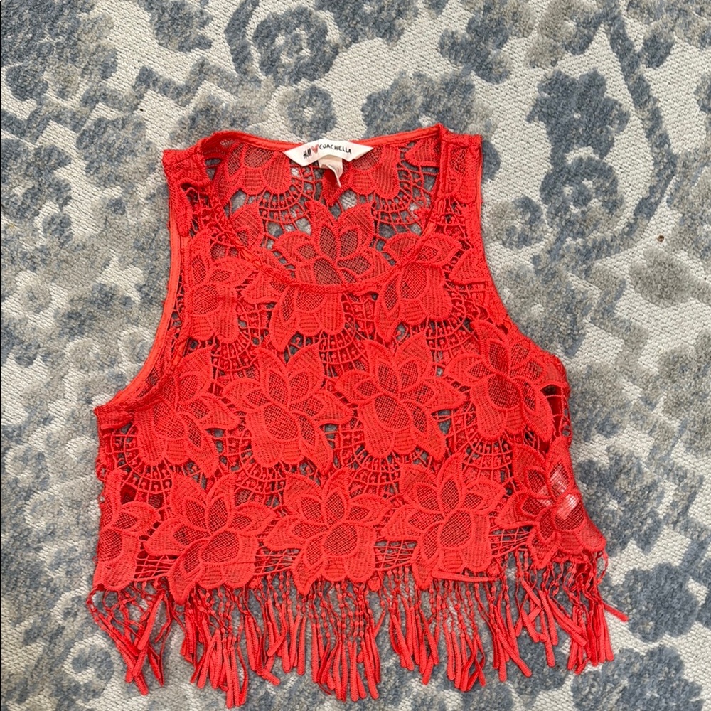 H&M Lace Crop Tank Top with tassels